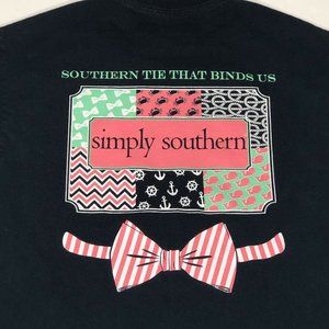 Simply Southern Womens L/S T-Shirt TIES THAT BIND Patchwork Navy Blue Medium